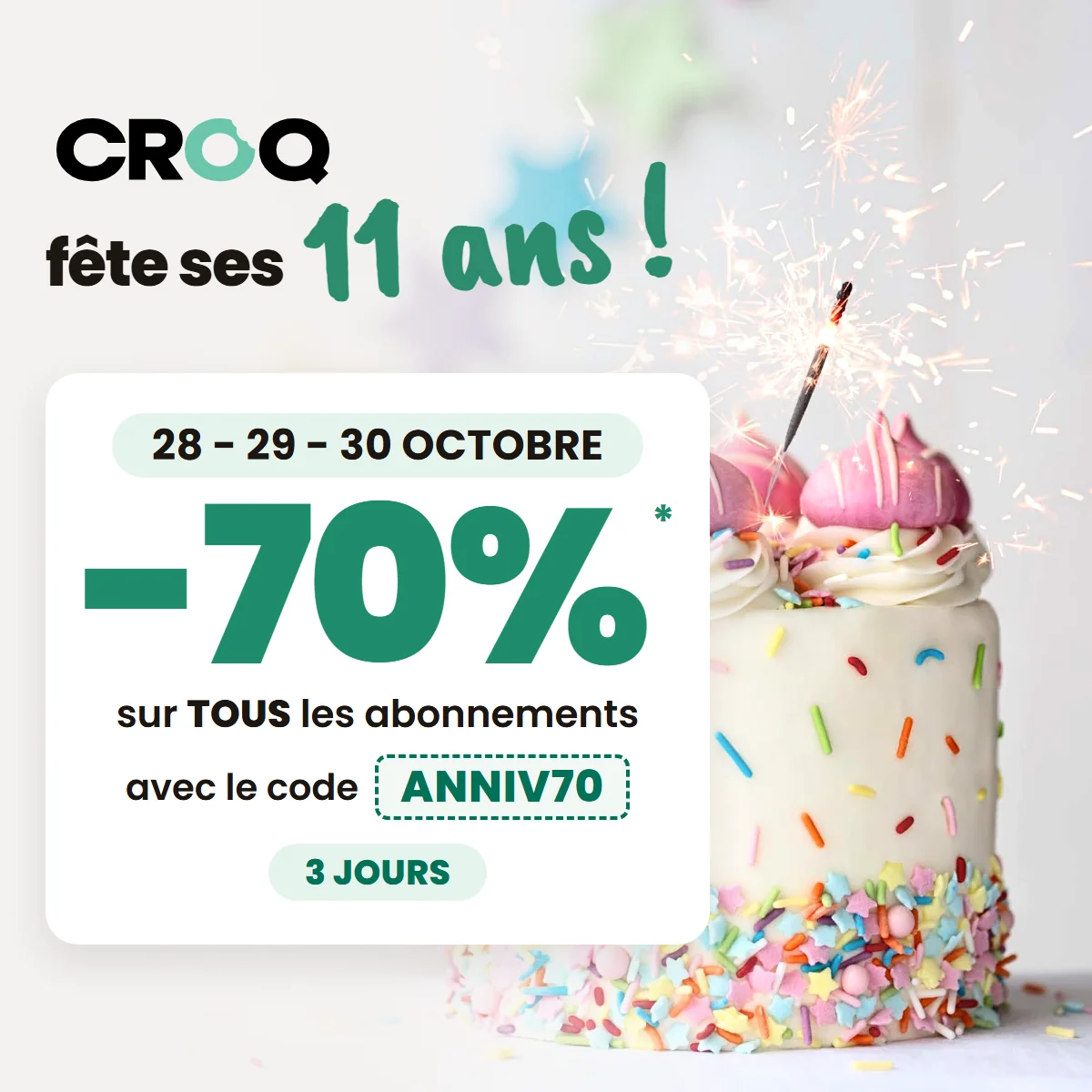 CROQ fête ses 11 ans : -70 % sur tous les abonnements avec le code ANNIV70, les 28, 29 et 30 octobre