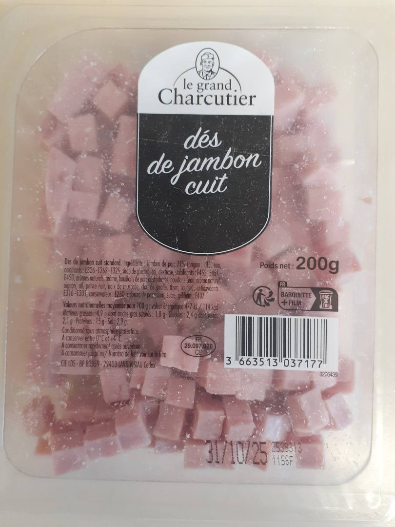 Alerte Rappel — Le grand Charcutier Dé de Jambon cuit 200g — Risque Listeria monocytogenes