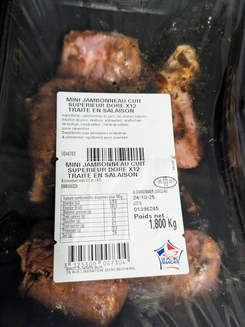 Mini jambonneaux sans os Brocéliande – Alerte rappel: risque Staphylococcus aureus (intoxication alimentaire)
