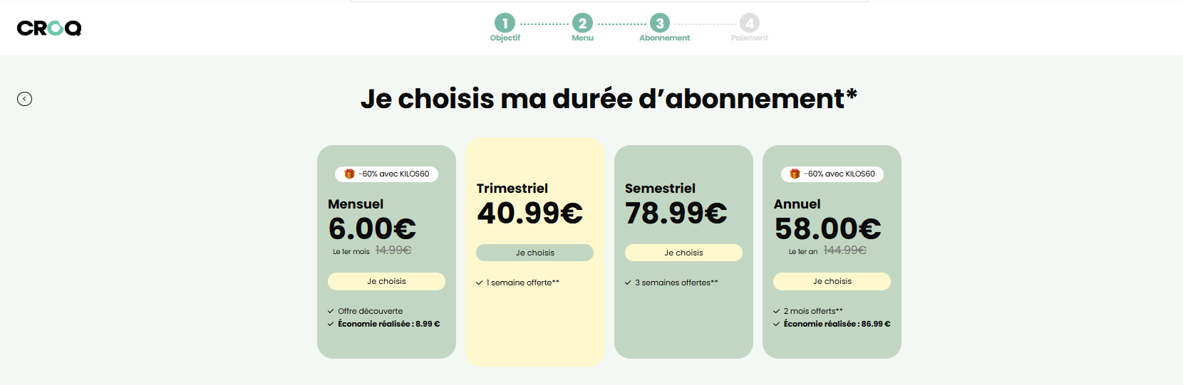 durée d'abonnement CROQ