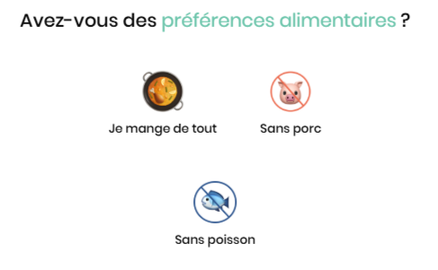 Préférences alimentaires sans porc ou sans poisson