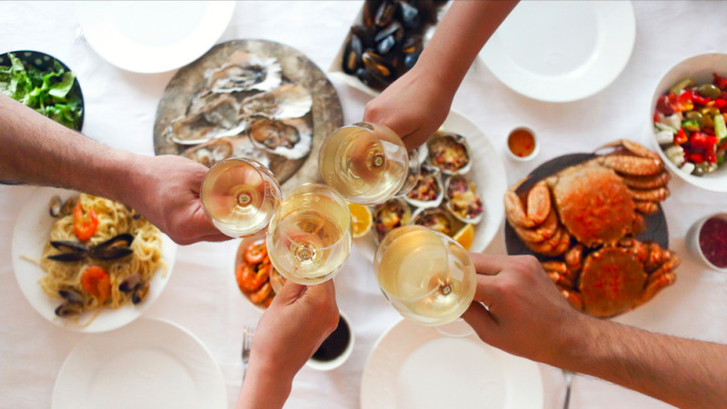 vin et fruits de mer