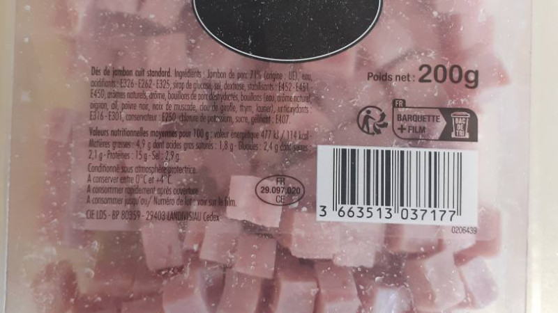Alerte Rappel — Le grand Charcutier Dé de Jambon cuit 200g — Risque Listeria monocytogenes
