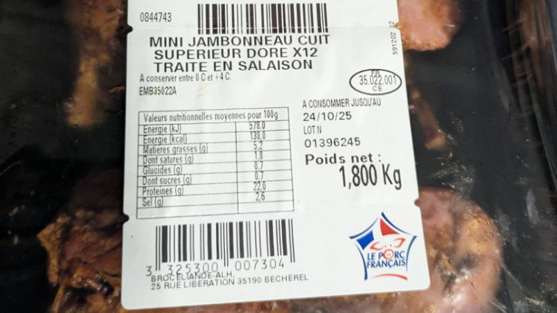 Mini jambonneaux sans os Brocéliande – Alerte rappel: risque Staphylococcus aureus (intoxication alimentaire)