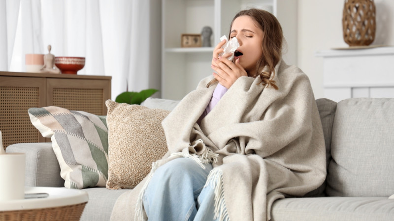 femme malade sur le canapé
