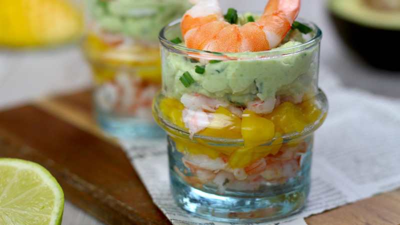Verrine avocat/crevette/mangue