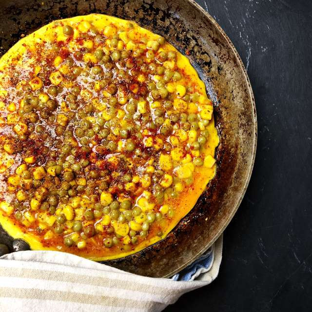 Omelette petits pois maïs