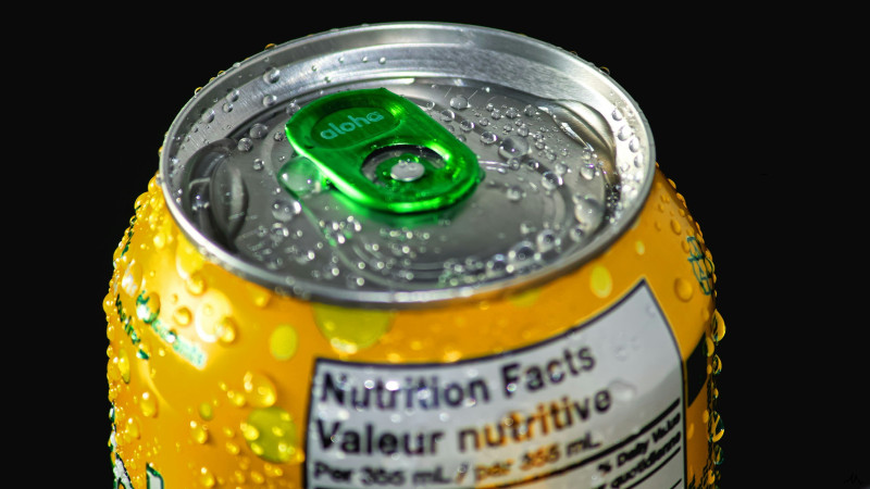 Soda can close up.
