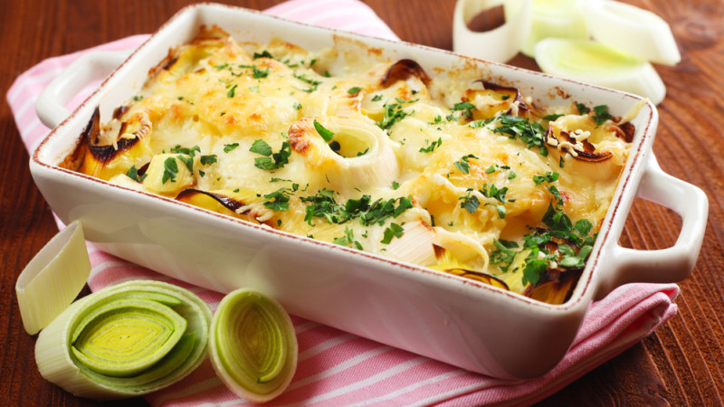 Gratin de Poireaux et Jambon Cru