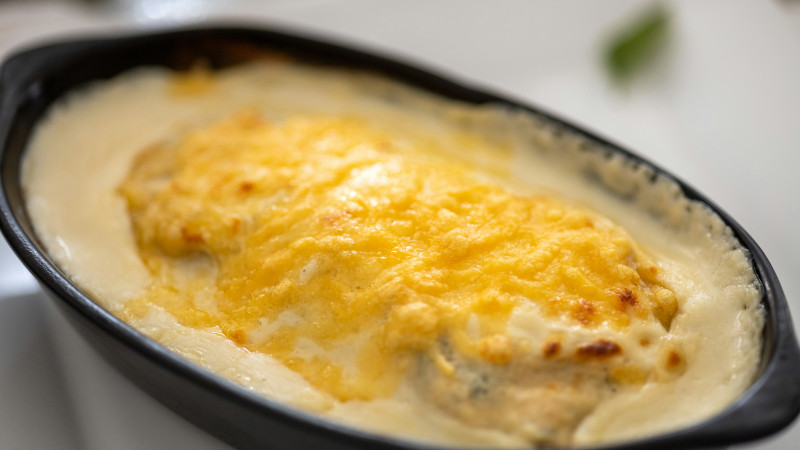 a close up of a casserole dish on a plate