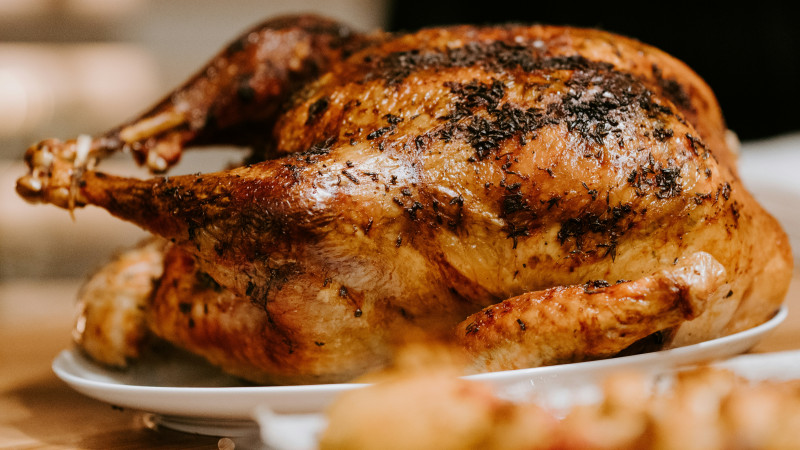 roasted chicken on white ceramic plate
