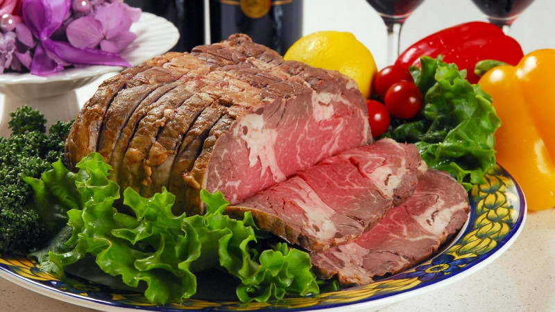 citron, viande, du boeuf, tronçon, morceau, rôti de bœuf, légumes verts, délicieux, frais, des légumes, vin
