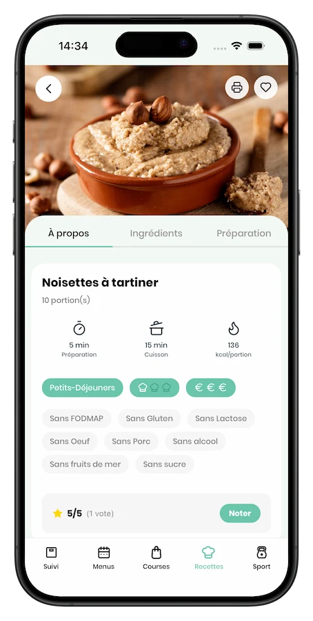 Application Croq-Kilos : le détail d'une recette