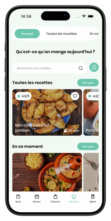 Application Croq-Kilos : les recettes
