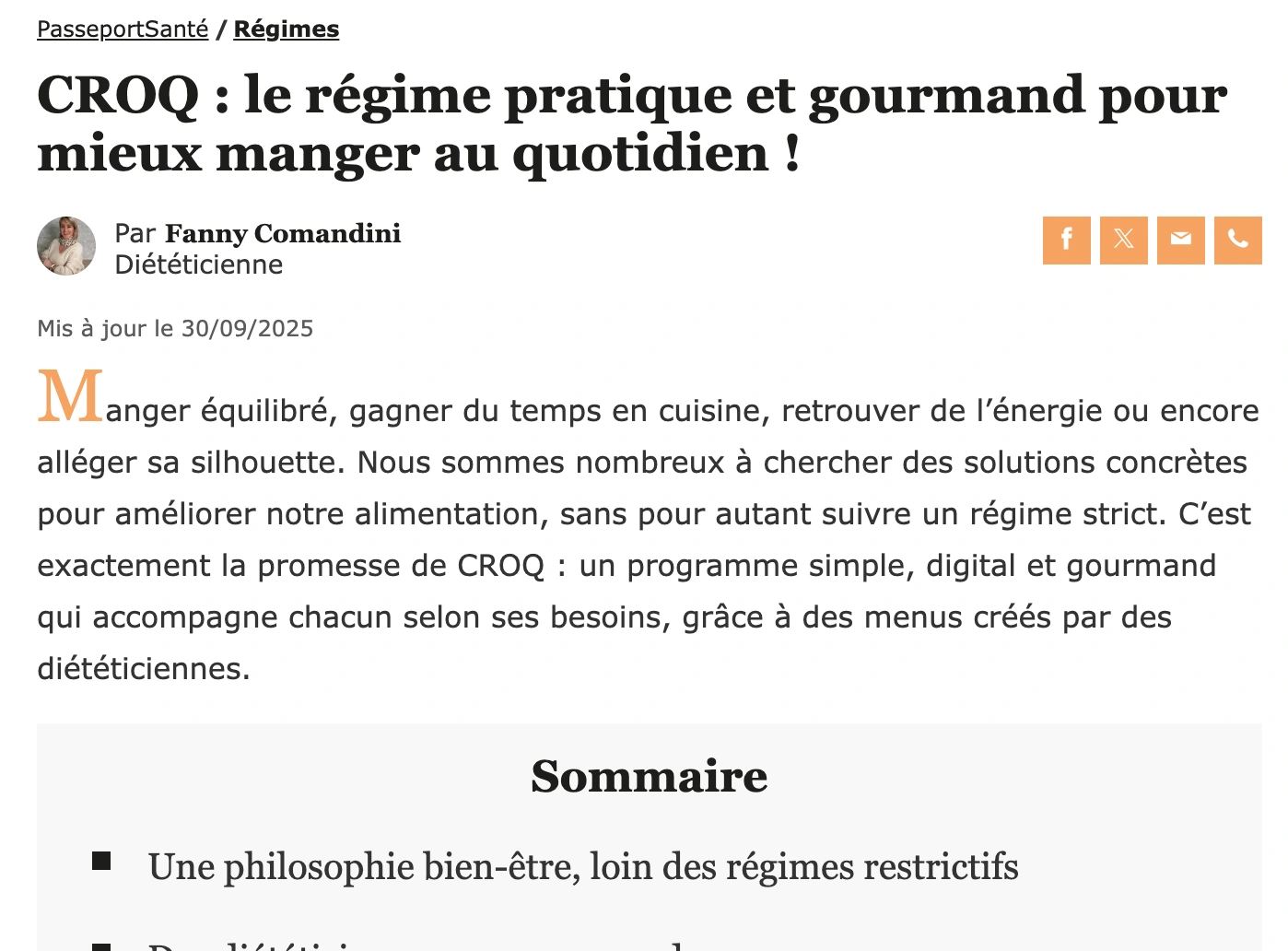 Article CROQ sur PasseportSanté